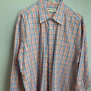 XL Orvis Plaid Shirt, Orange & Blue